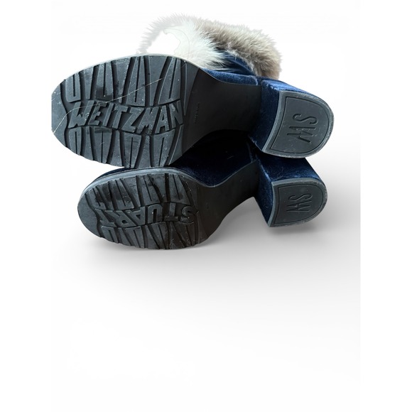 Stuart Weitzman Yukon Real Fur Royal Blue Velvet Lace-Up Boots | Women's 8M - Picture 6 of 14